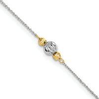 14K White Gold Ropa Two-tone Diamond Cut Bead 9in Plus 1in Ext. Anklet