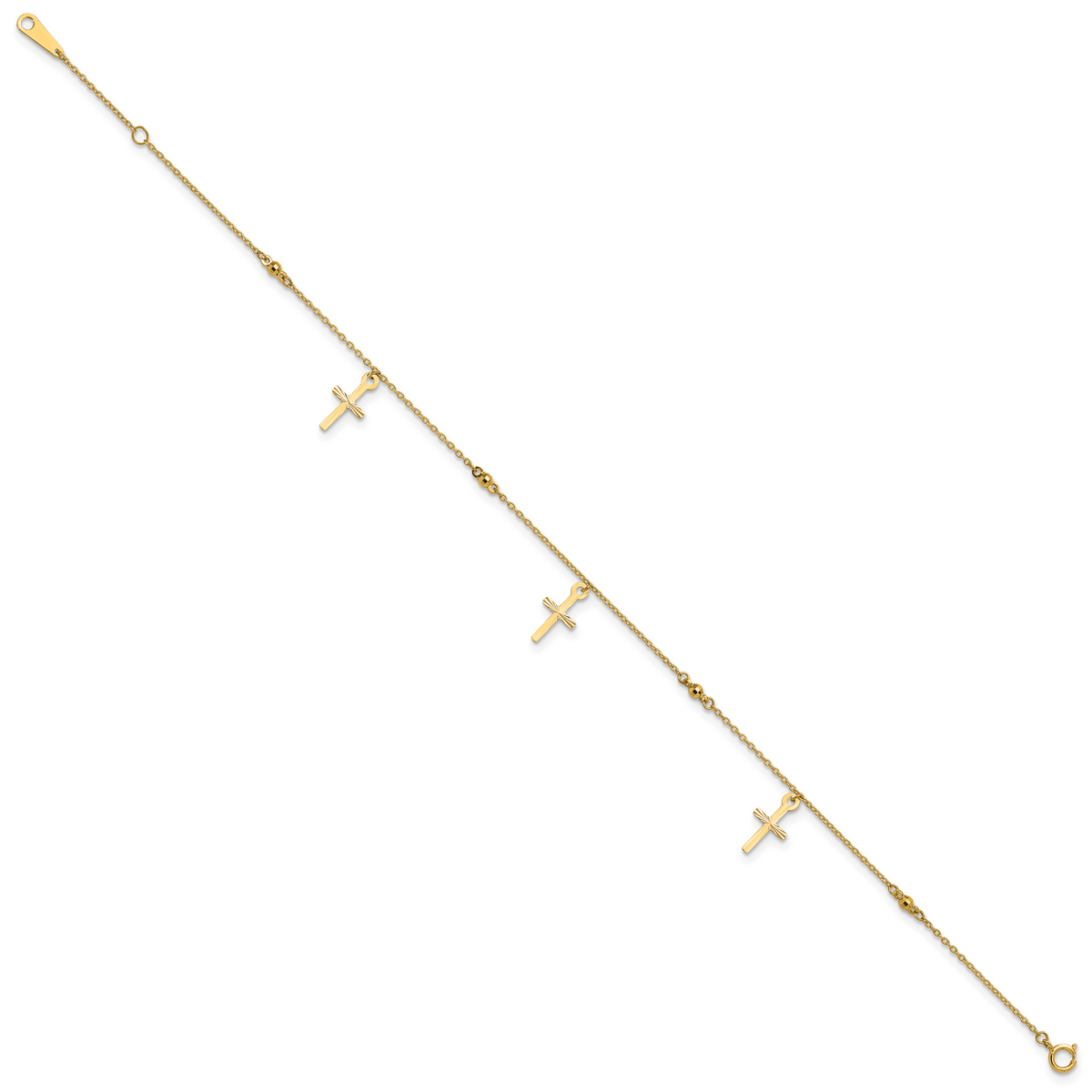 14k Polished and Diamond-cut Cross 9in Plus 1in ext. Anklet