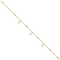 14k Polished and Diamond-cut Cross 9in Plus 1in ext. Anklet