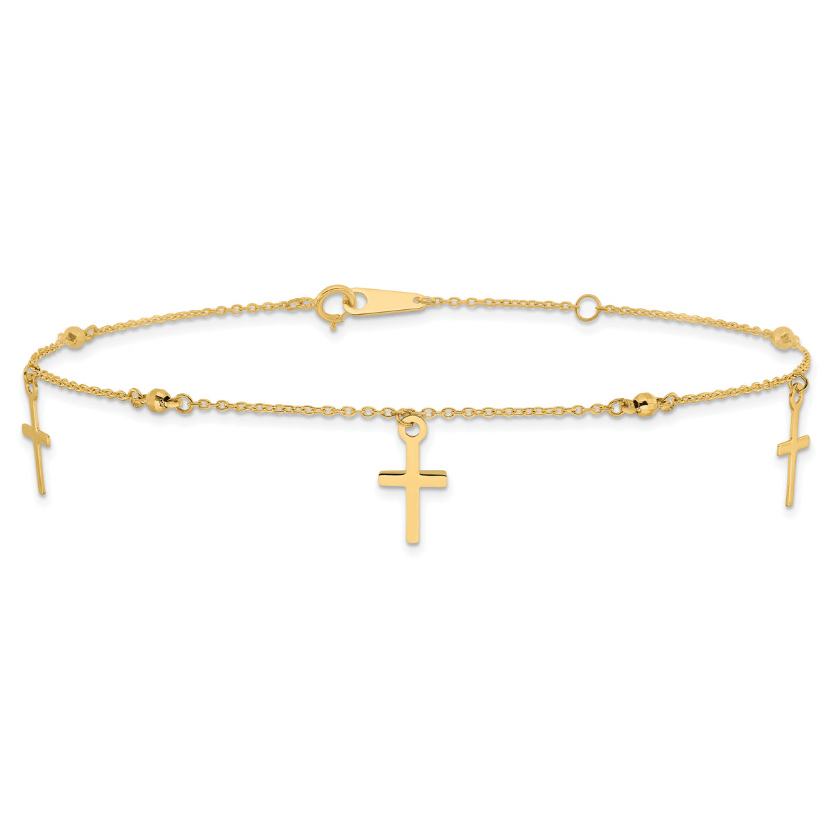 14k Polished and Diamond-cut Cross 9in Plus 1in ext. Anklet