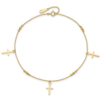 14k Polished and Diamond-cut Cross 9in Plus 1in ext. Anklet