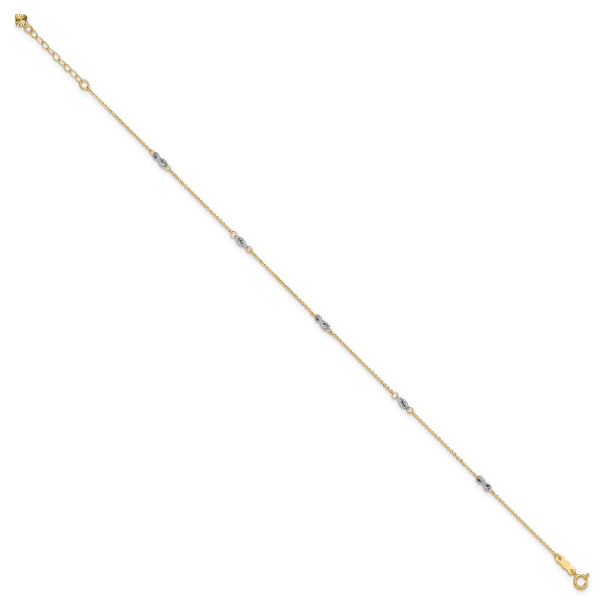 14K Two-tone Fancy 9in Plus 1in Ext Anklet