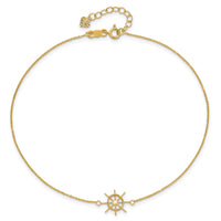 14k Polished Captains Wheel 9in Plus 1in. Ext. Anklet