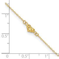 14k Polished Diamond-cut Triple Puffed Hearts 9in Plus 1in. Ext. Anklet