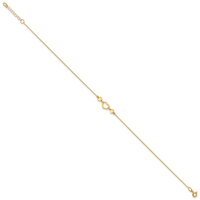 14k Polished Heart with 10in Plus .75in ext. Anklet