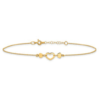 14k Polished Heart with 10in Plus .75in ext. Anklet