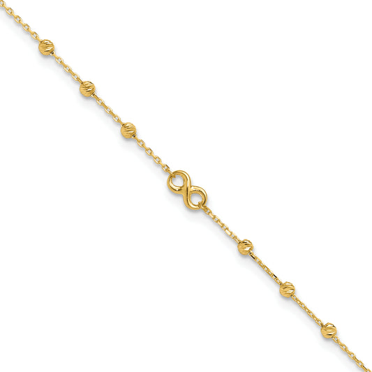 14K Infinity Symbol 10in Plus 1in ext. Anklet