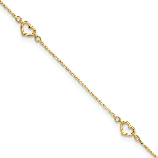 14K Heart 10in Plus 1in ext. Anklet