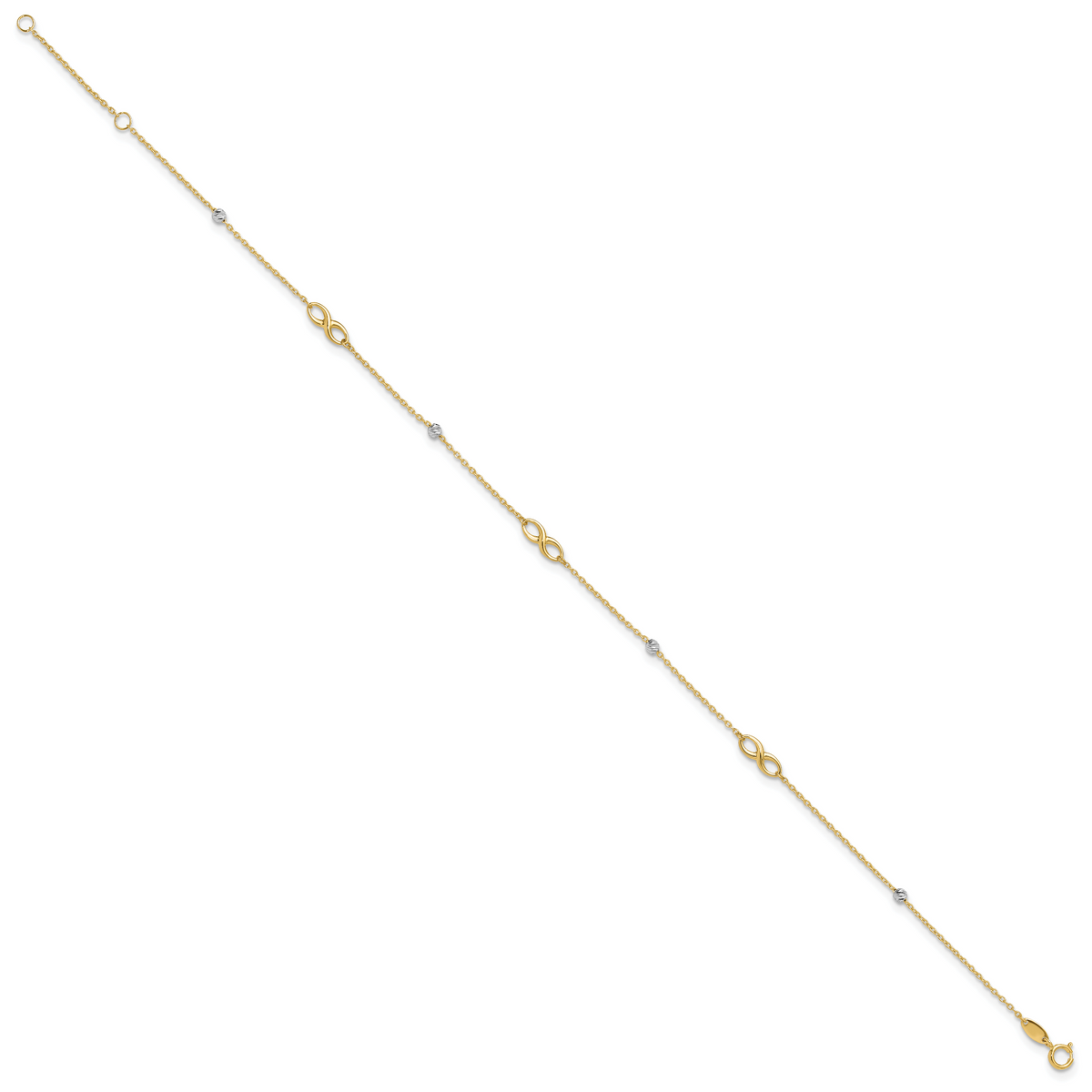 14K Two-Tone Diamond-cut Beads and Infinity 10in Plus 1in ext. Anklet