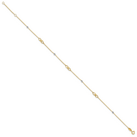 14K Two-Tone Diamond-cut Beads and Infinity 10in Plus 1in ext. Anklet
