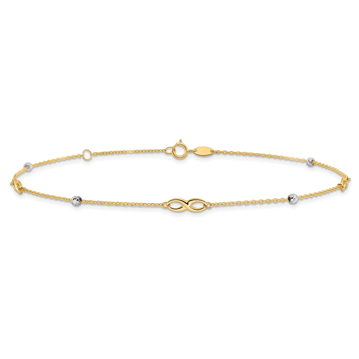 14K Two-Tone Diamond-cut Beads and Infinity 10in Plus 1in ext. Anklet