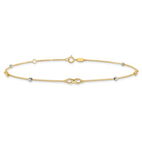 14K Two-Tone Diamond-cut Beads and Infinity 10in Plus 1in ext. Anklet