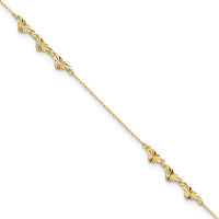 14K Diamond-cut Hearts 9in Plus 1in ext  Anklet