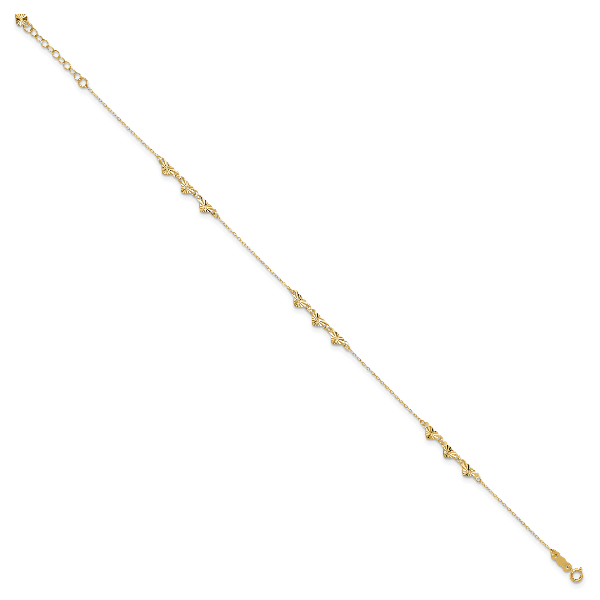 14K Diamond-cut Hearts 9in Plus 1in ext  Anklet