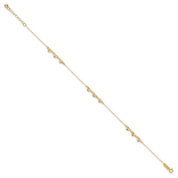 14K Diamond-cut Hearts 9in Plus 1in ext  Anklet