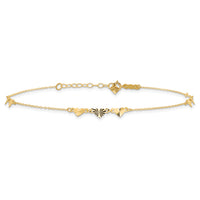 14K Diamond-cut Hearts 9in Plus 1in ext  Anklet