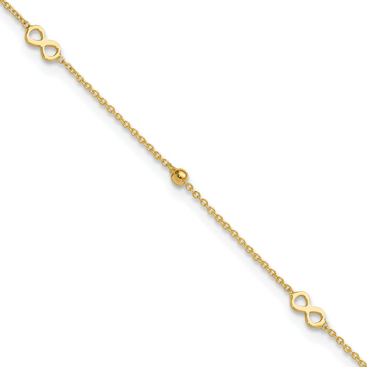14K Polished Infinity 9in Plus 1in ext Anklet