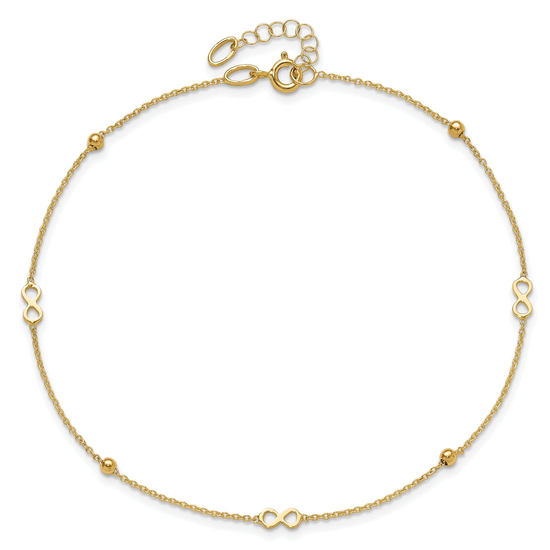 14K Polished Infinity 9in Plus 1in ext Anklet