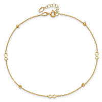 14K Polished Infinity 9in Plus 1in ext Anklet