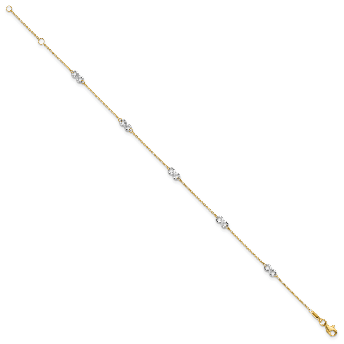 14K Two-tone Polished Infinity 9in Plus 1 in ext. Anklet