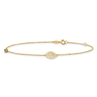 14k Leaf and Glass Eye Bead 9in Plus 1in Ext  Anklet