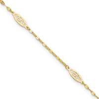 14K Polished Fancy Filigree Link 9in Plus 1 in ext. Anklet
