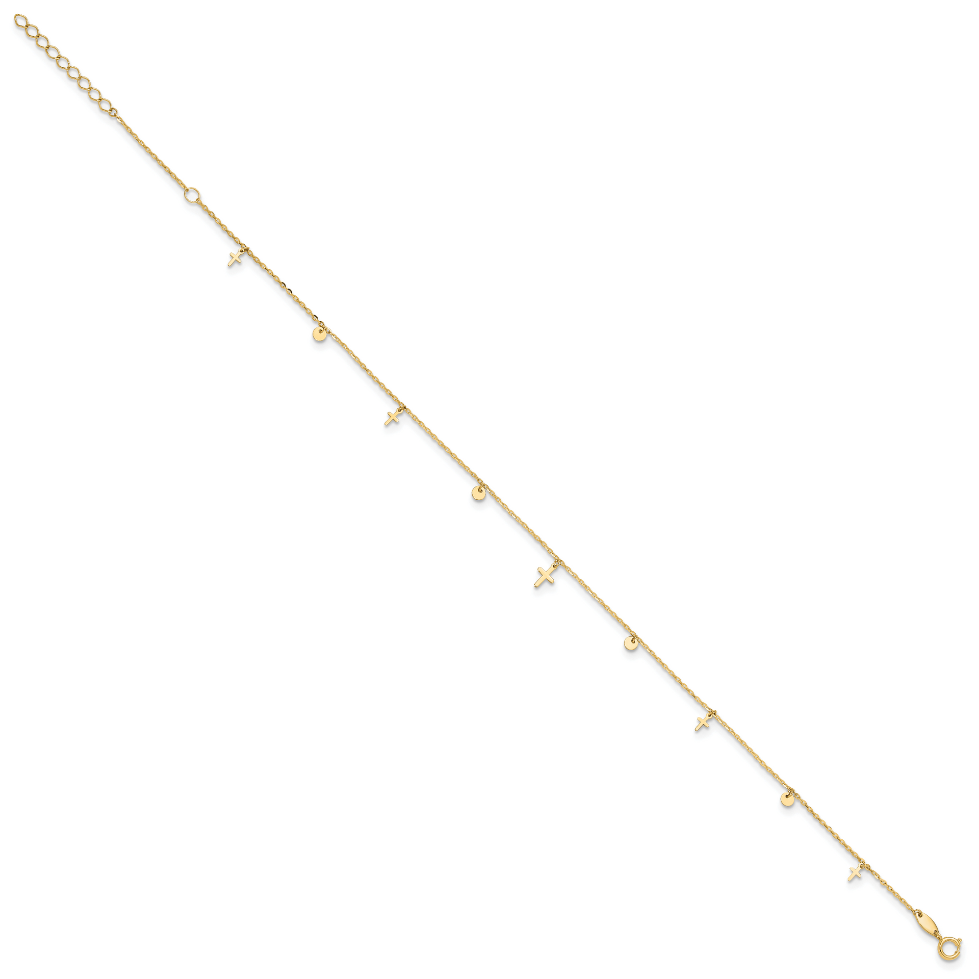 14K Polished Crosses 9in Plus 2in ext. Anklet