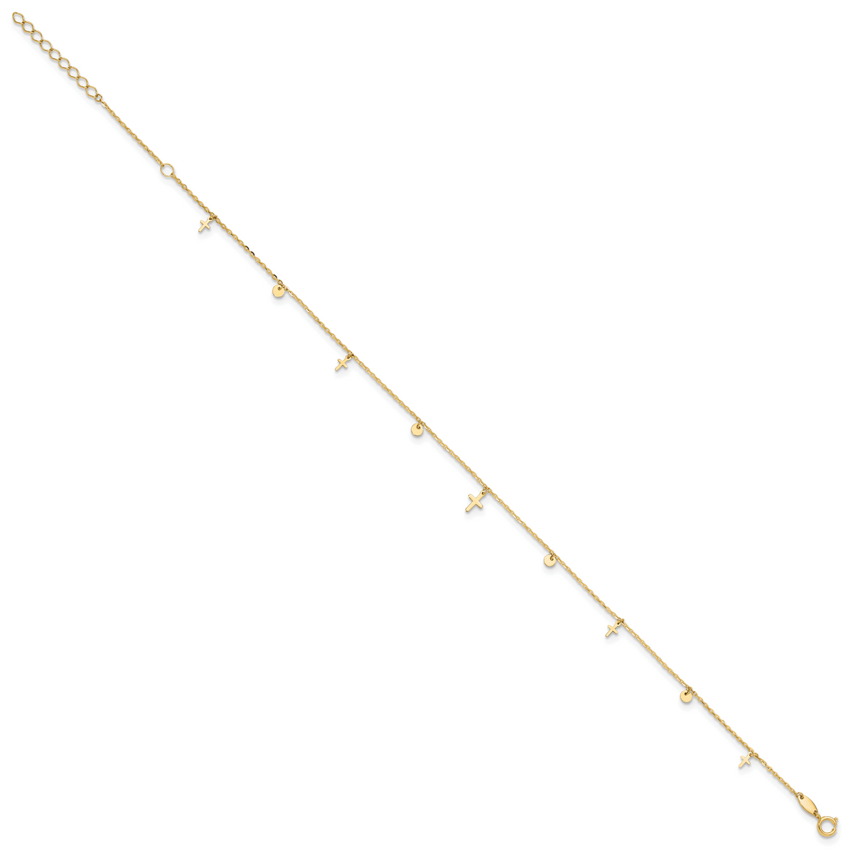 14K Polished Crosses 9in Plus 2in ext. Anklet