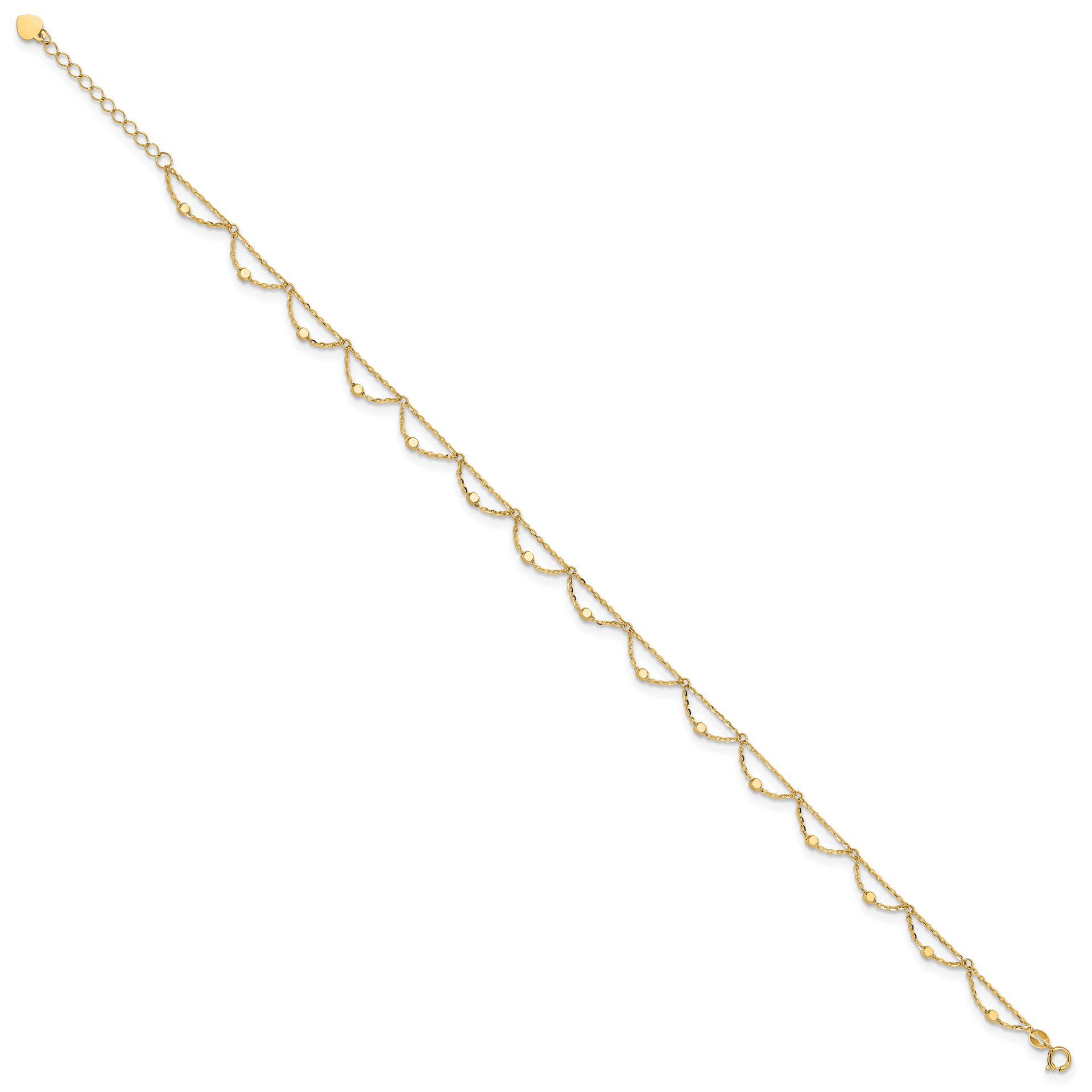 14K Polished and Diamond-cut Fancy 10in Plus 1.5in ext. Anklet