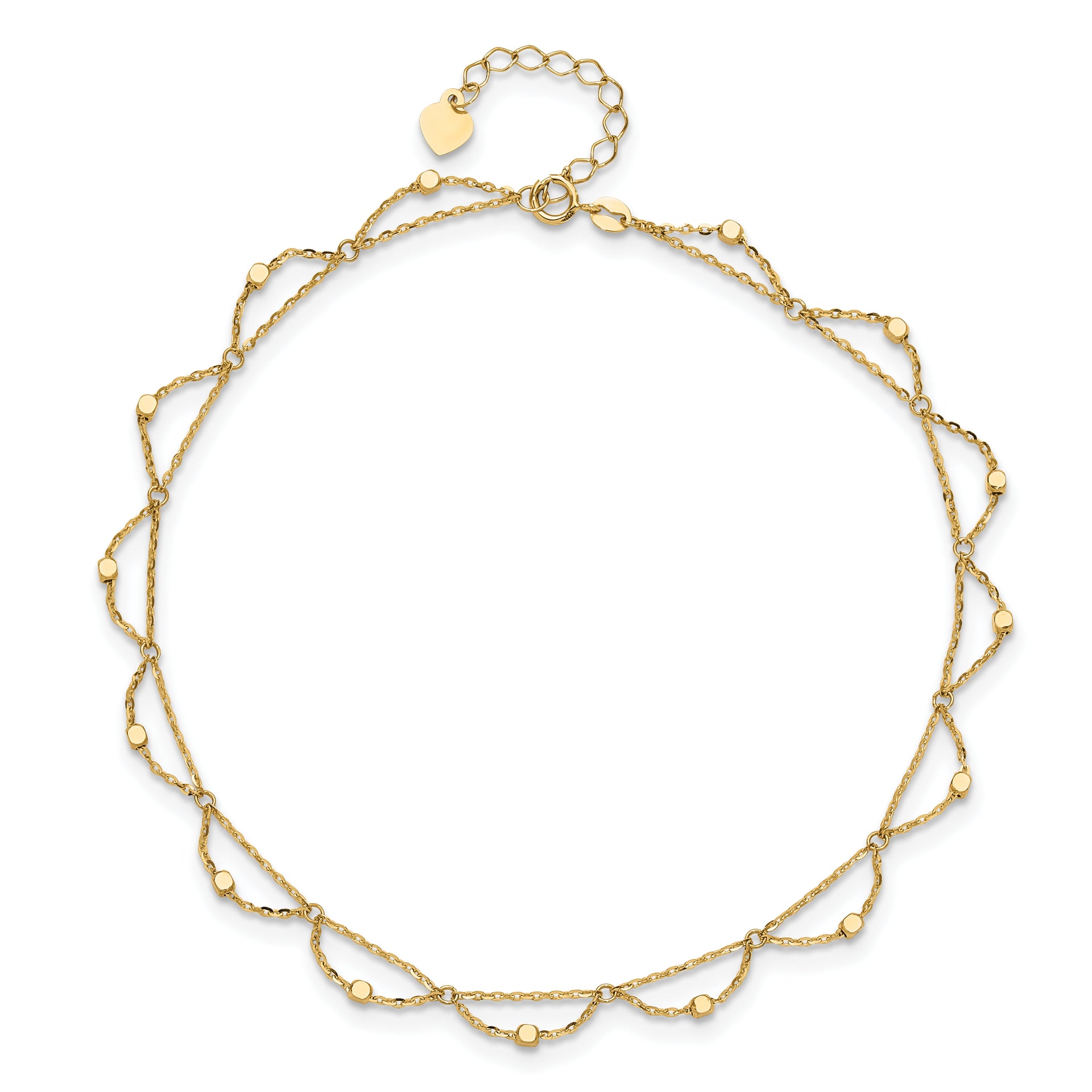 14K Polished and Diamond-cut Fancy 10in Plus 1.5in ext. Anklet