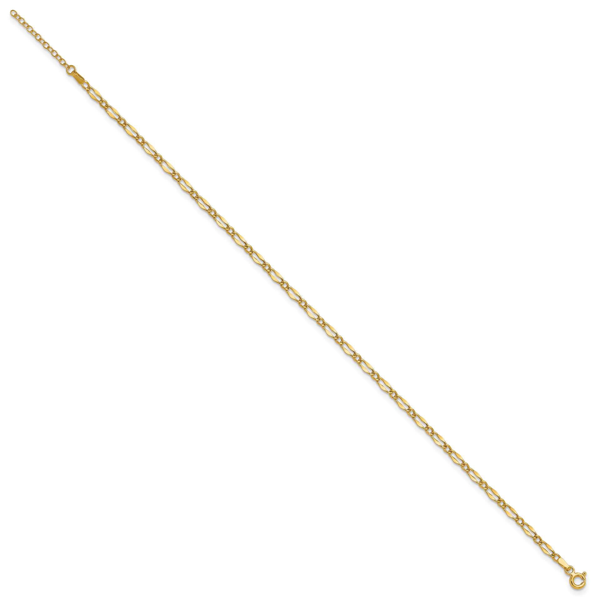 14K Polished Fancy Link 9in Plus 1in extension Anklet