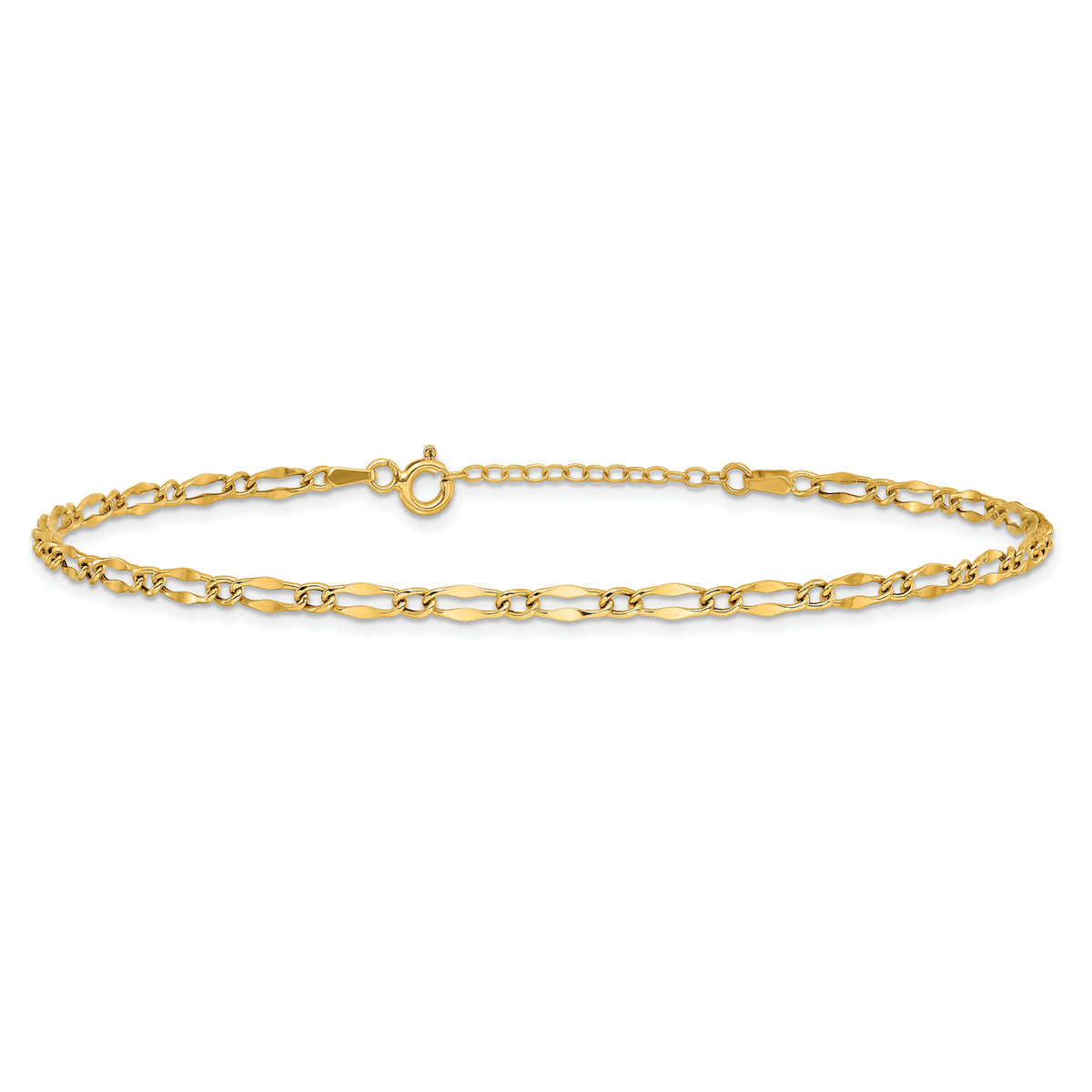14K Polished Fancy Link 9in Plus 1in extension Anklet
