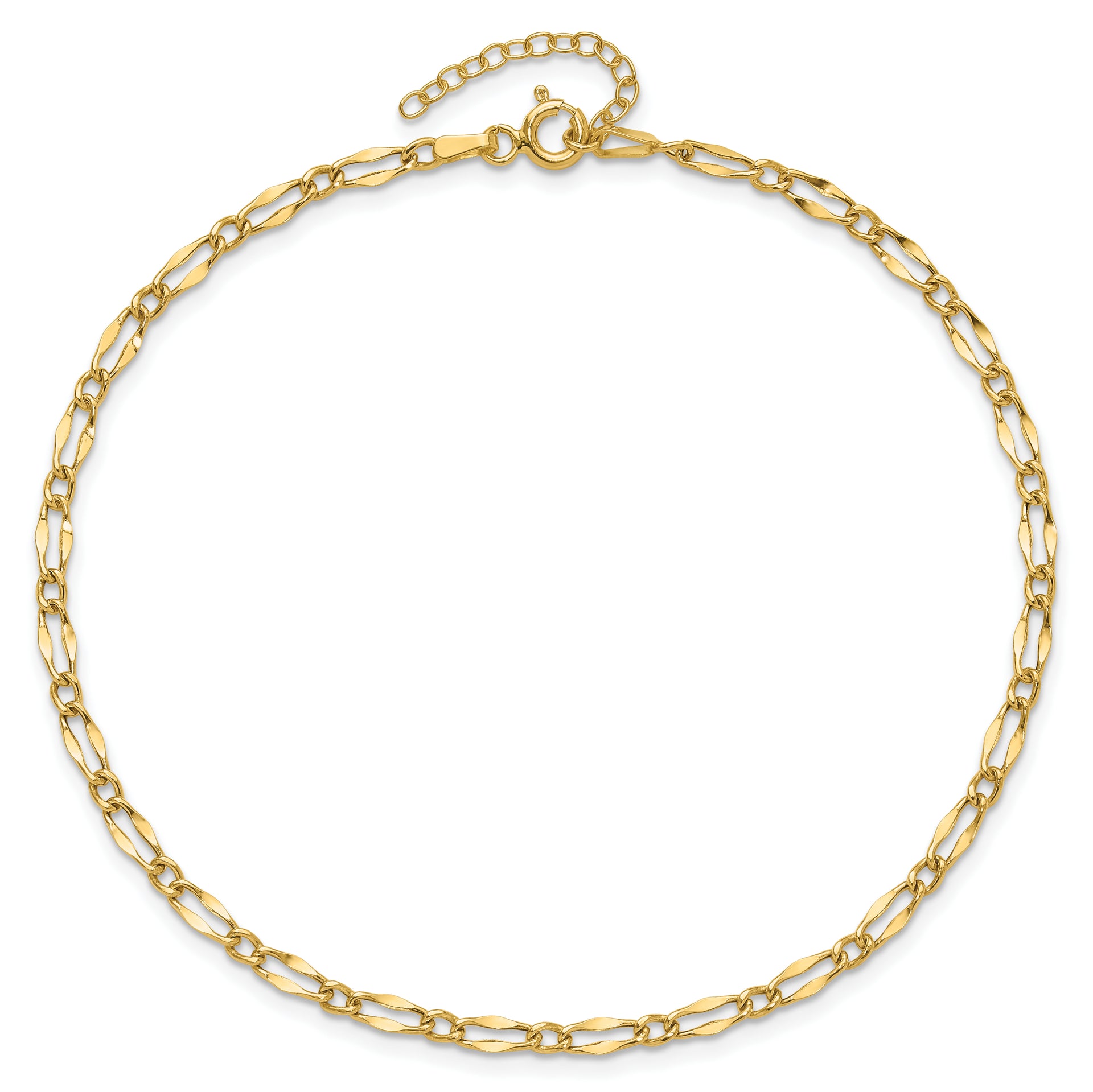 14K Polished Fancy Link 9in Plus 1in extension Anklet