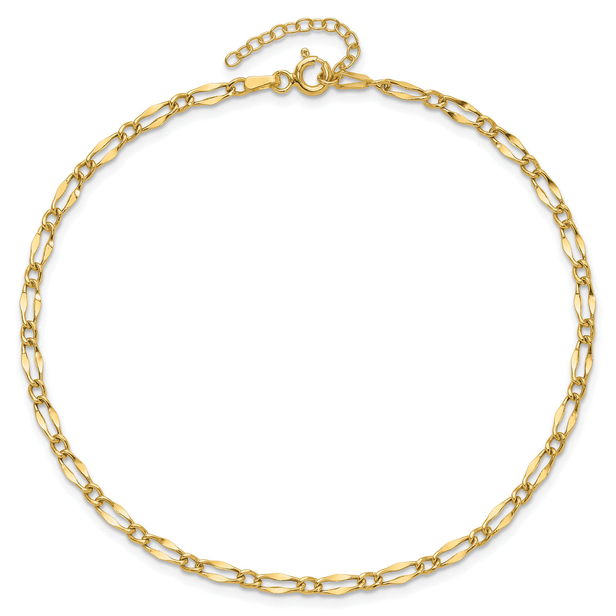 14K Polished Fancy Link 9in Plus 1in extension Anklet