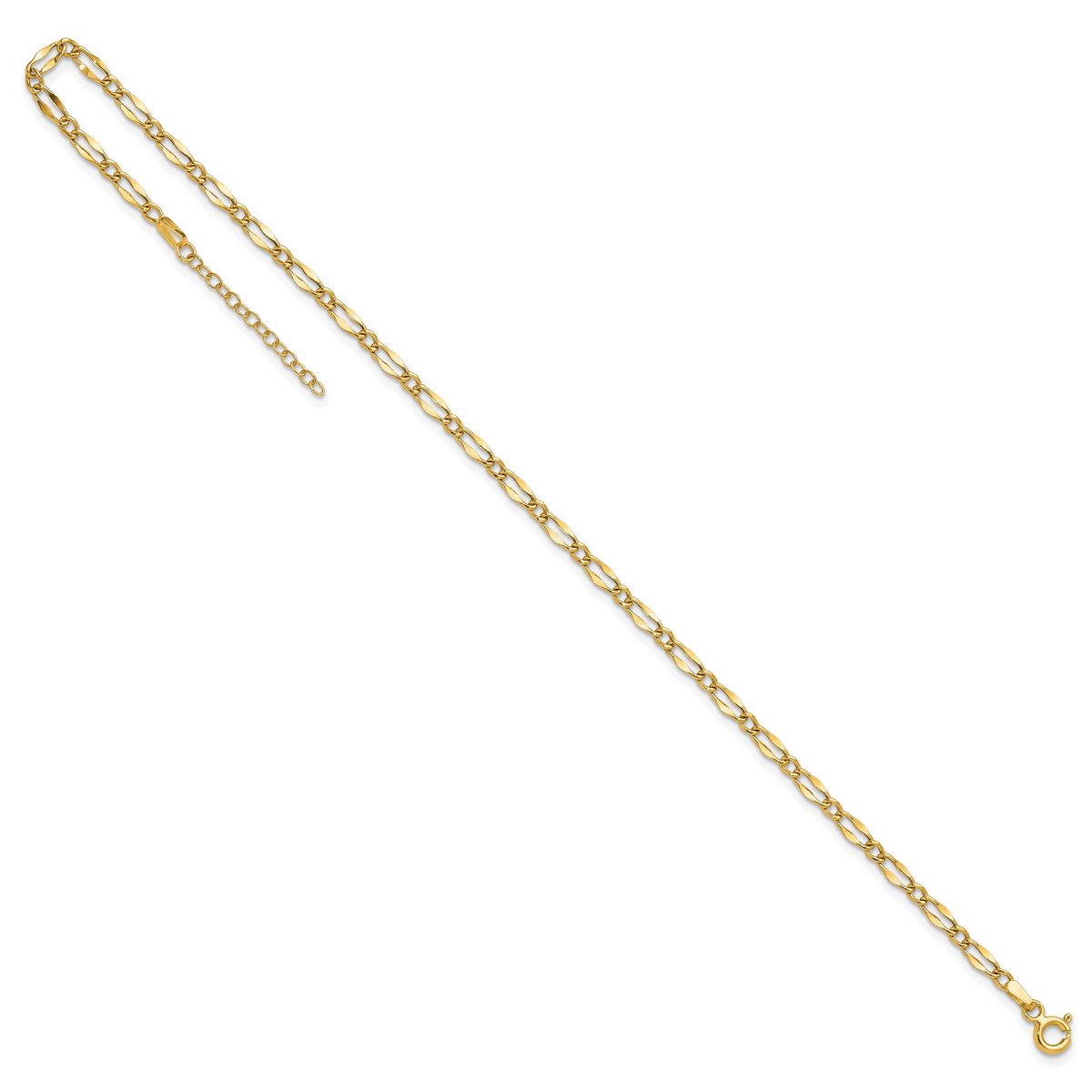 14K Polished Fancy Link 9in Plus 1in extension Anklet