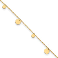 14K Polished Circles 9in Plus 1in ext. Anklet