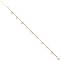 14K Polished Circles 9in Plus 1in ext. Anklet