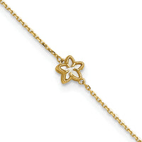 14K Polished Mother of Pearl Flower 9in Plus 1in ext. Anklet