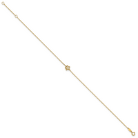 14K Polished Mother of Pearl Flower 9in Plus 1in ext. Anklet