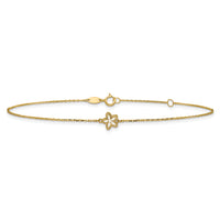14K Polished Mother of Pearl Flower 9in Plus 1in ext. Anklet
