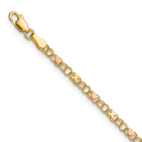 14k and Rose Xs and Hearts 10in Anklet