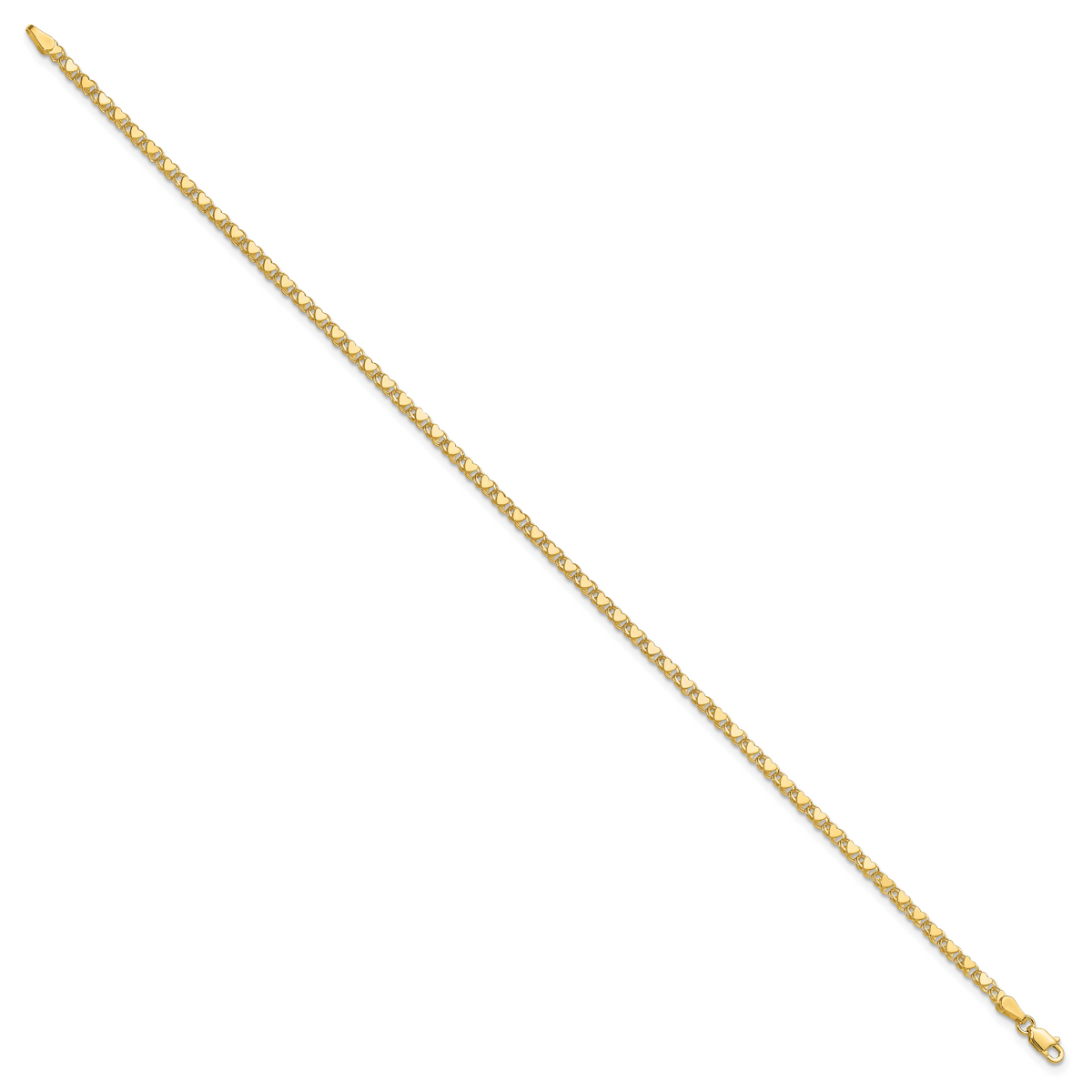 14k Polished Double-Sided Heart 10in Anklet