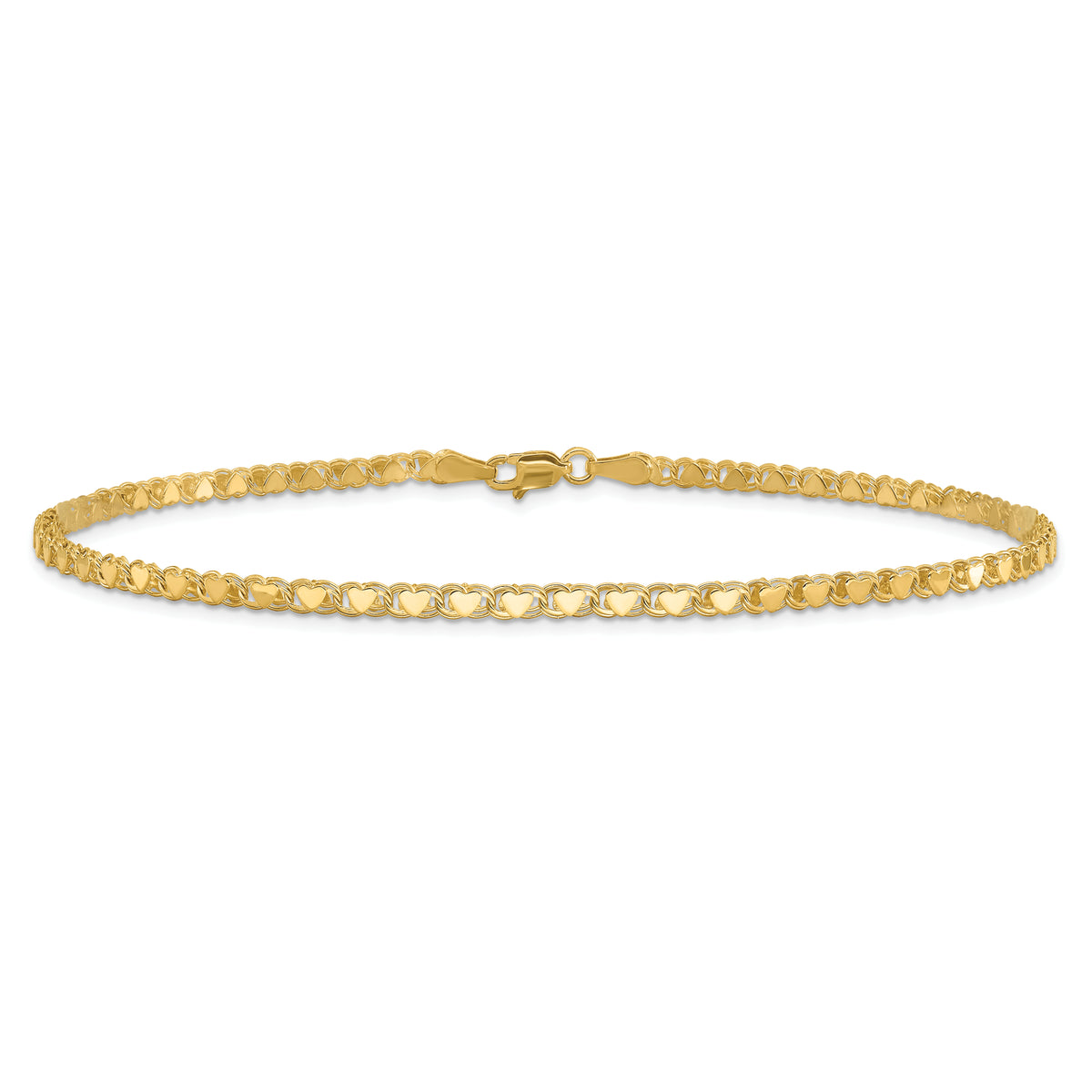 14k Polished Double-Sided Heart 10in Anklet