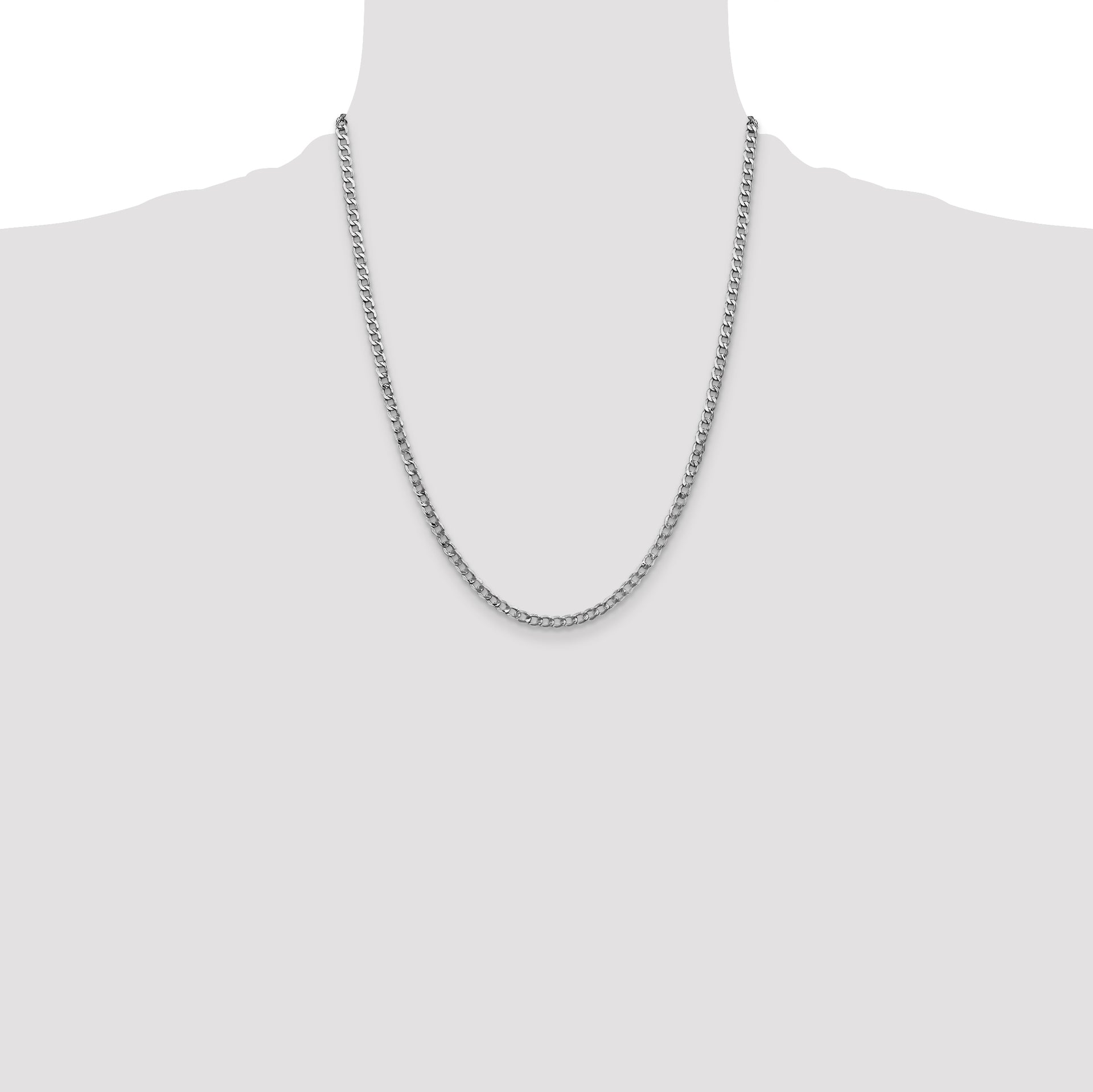 14k White Gold 3.35mm Semi-Solid Curb Chain