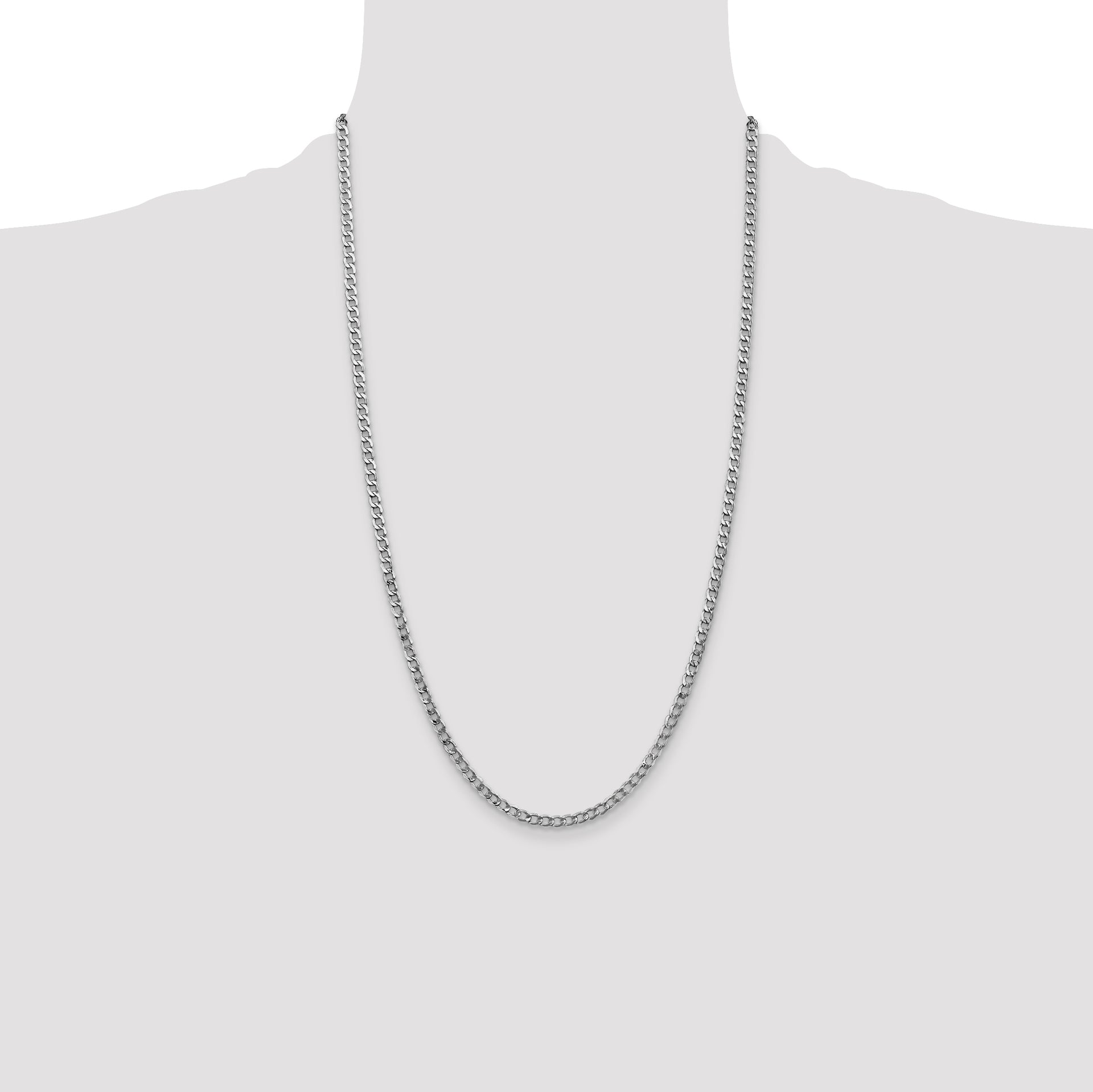 14k White Gold 3.35mm Semi-Solid Curb Chain
