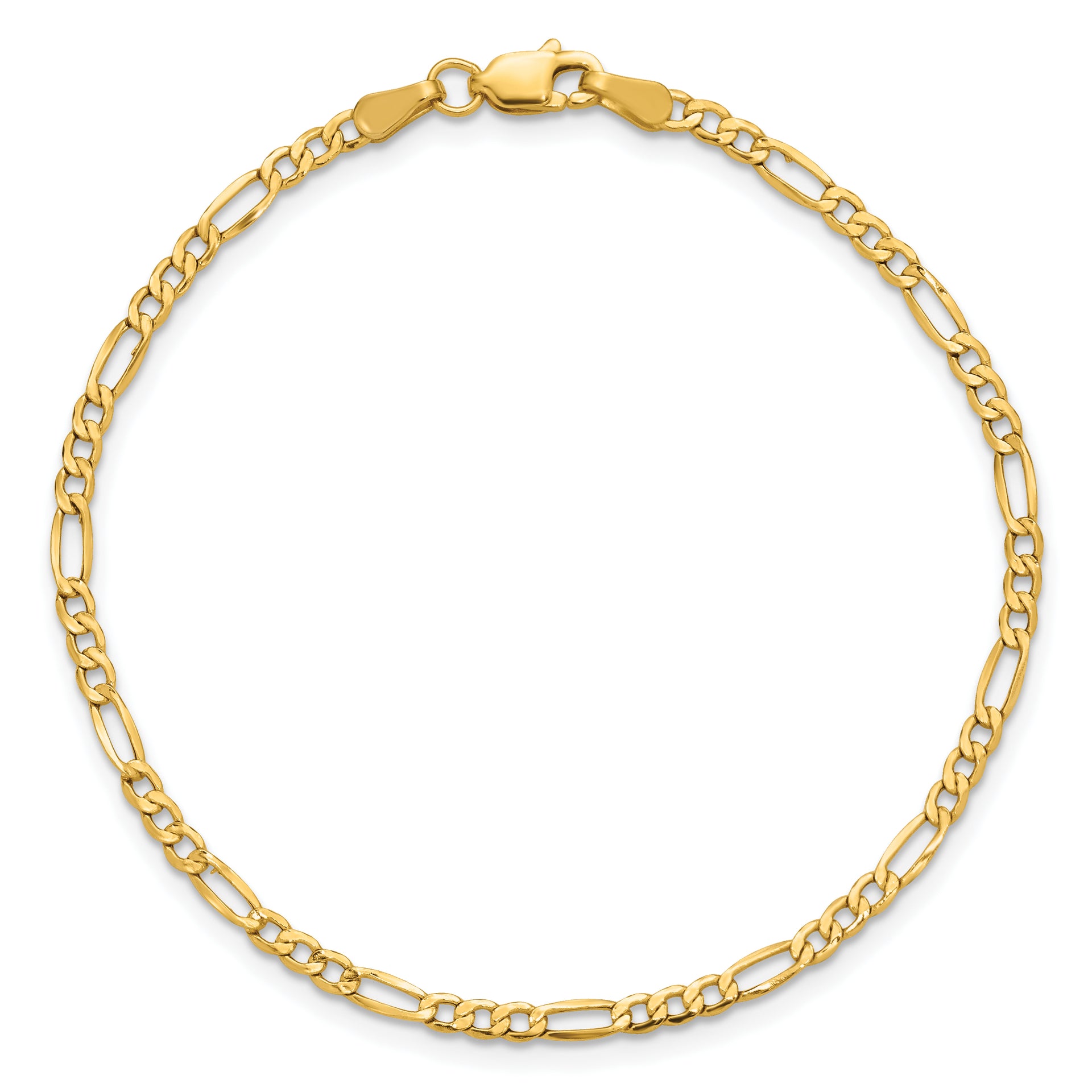14k 2.5mm Semi-Solid Figaro Chain Anklet