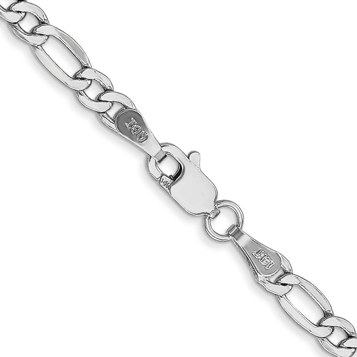 14k White Gold 3.5mm Semi-Solid Figaro Chain