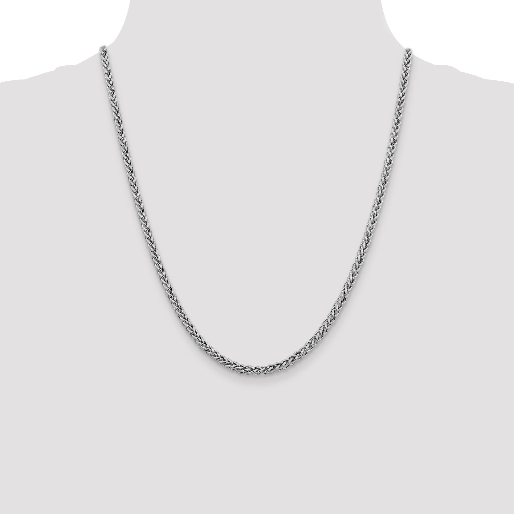 14k White Gold 3.5mm Semi-solid 3-Wire Wheat Chain