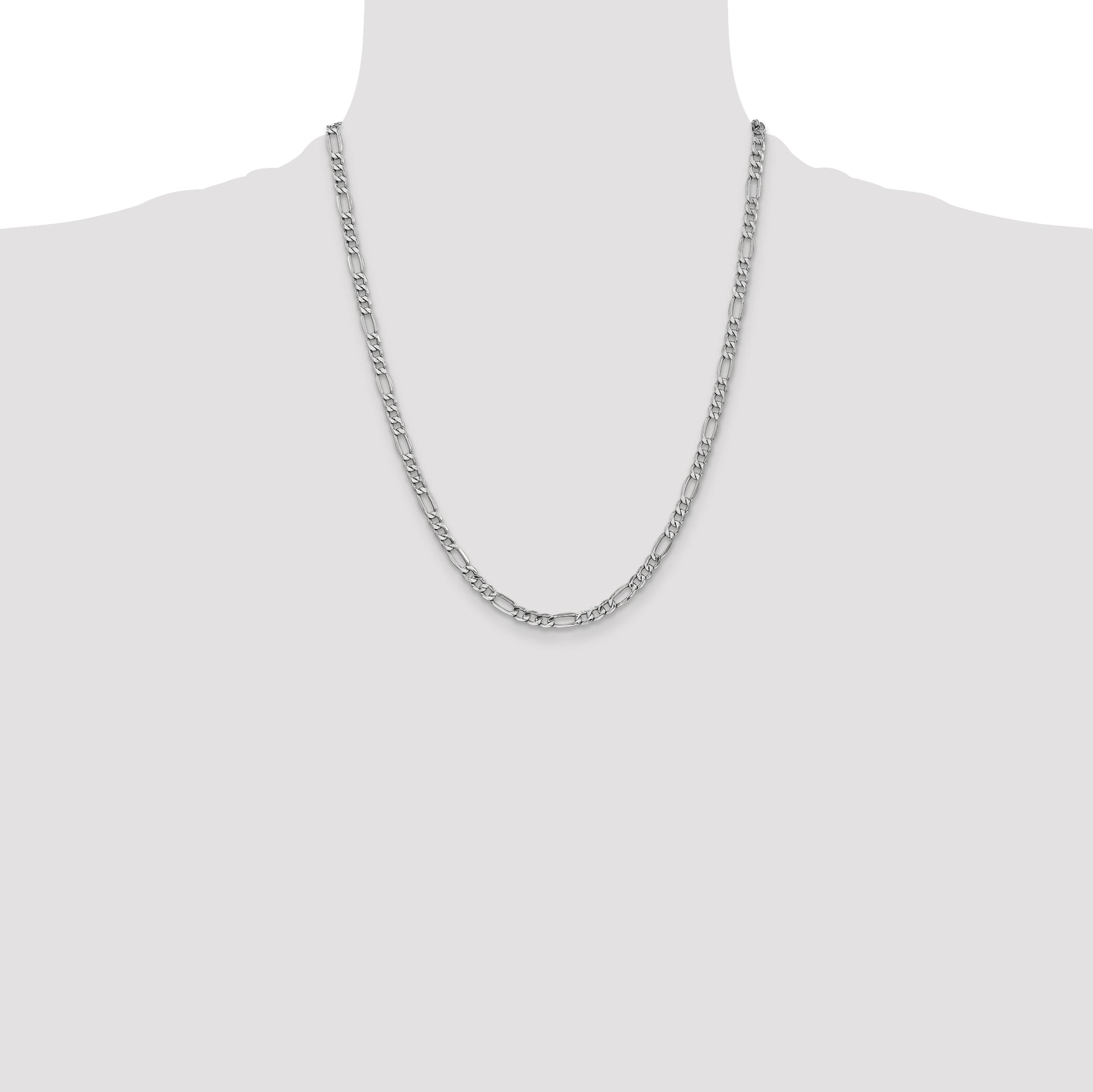 14k White Gold 4.4mm Semi-Solid Figaro Chain
