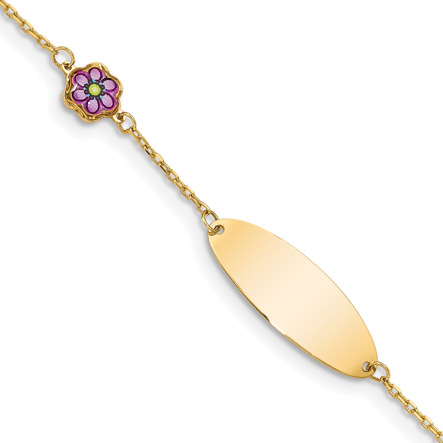 14K Childrens Enamel Flower w/.5in ext. ID Bracelet